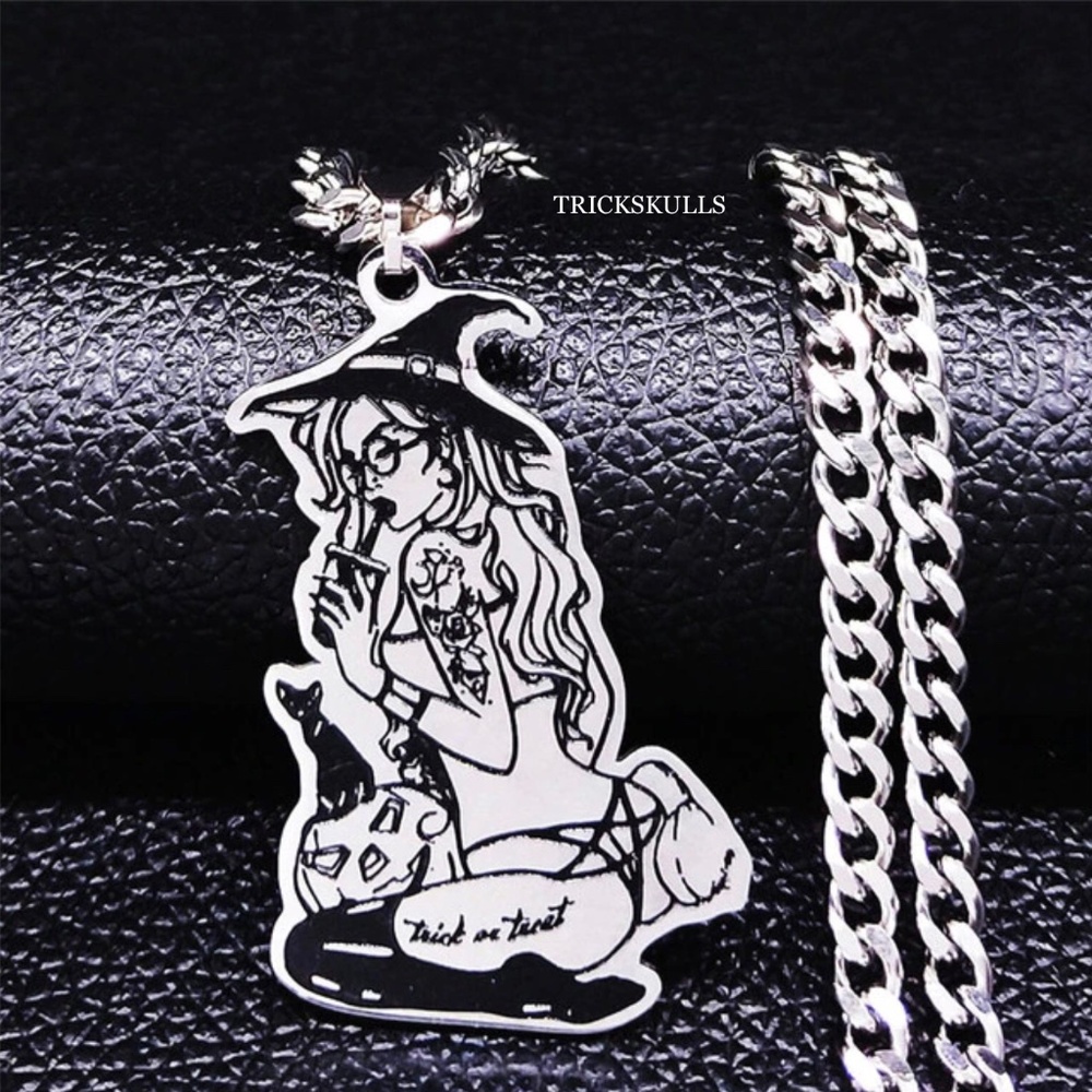 Witch Goddess Modern Punk Gothic Wiccan Stainless Streetwear 50cm Cuban Chain - Picture 1 of 6